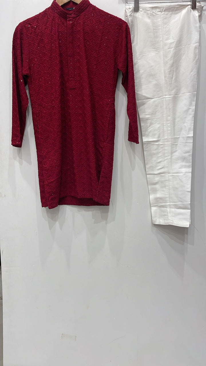 CMR24 BOYS RED CHIKANKARI 2PC SET