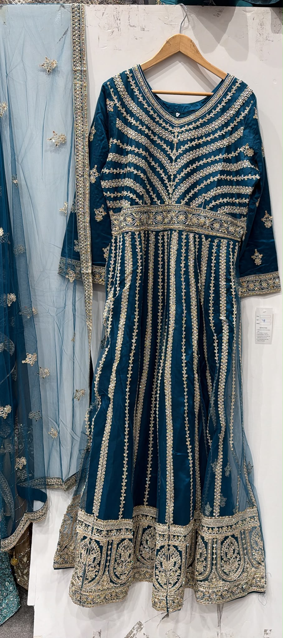 134E - Teal Net  Embroidered Maxi Dress
