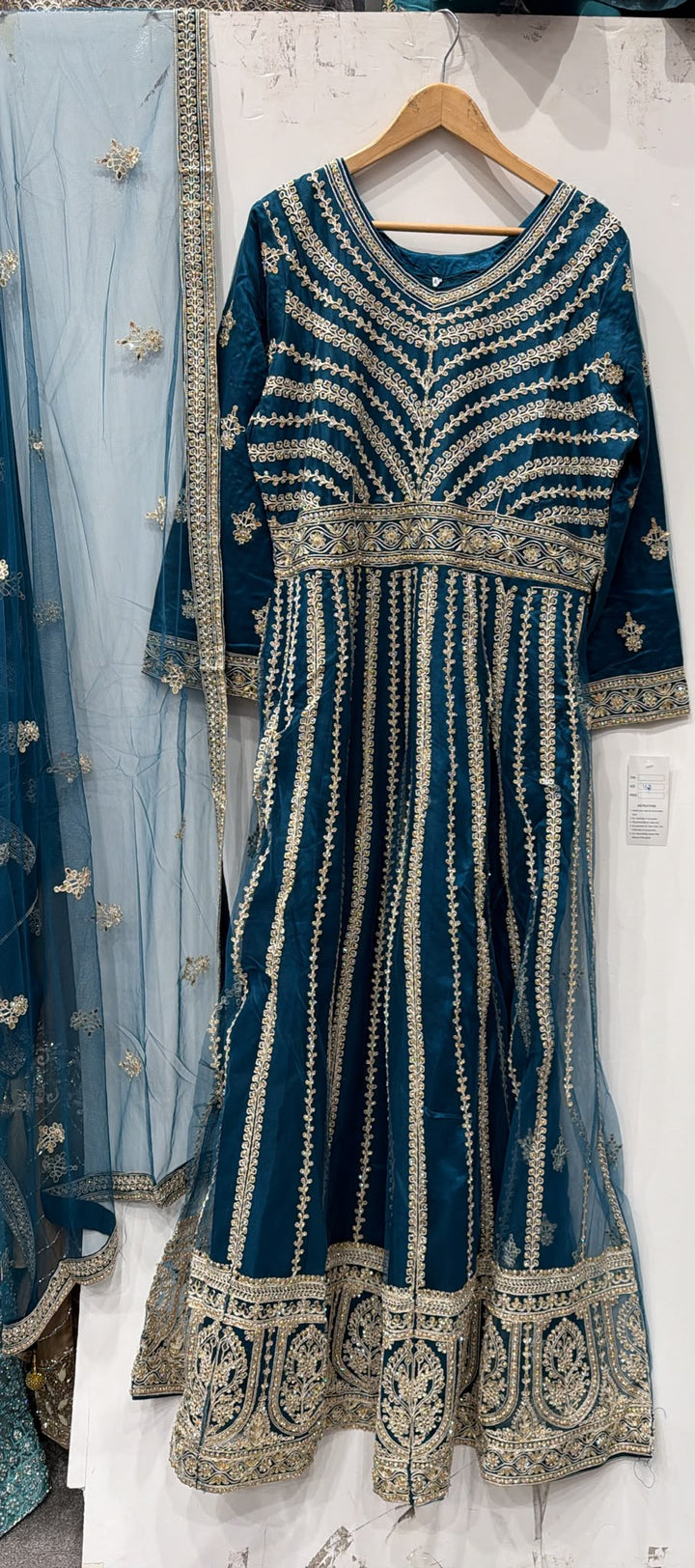 134E - Teal Net  Embroidered Maxi Dress