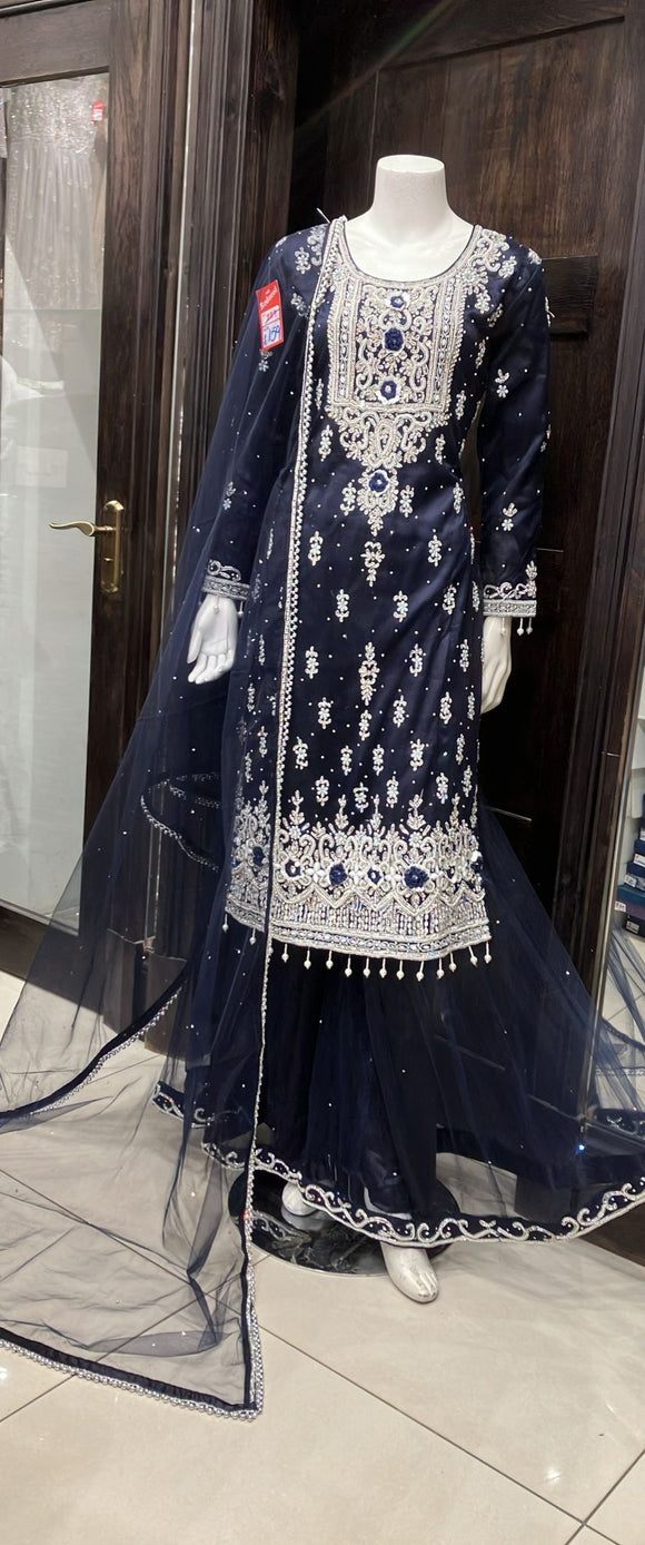 HEAVY EMBROIDERED NET SHARARA SUIT 0190A