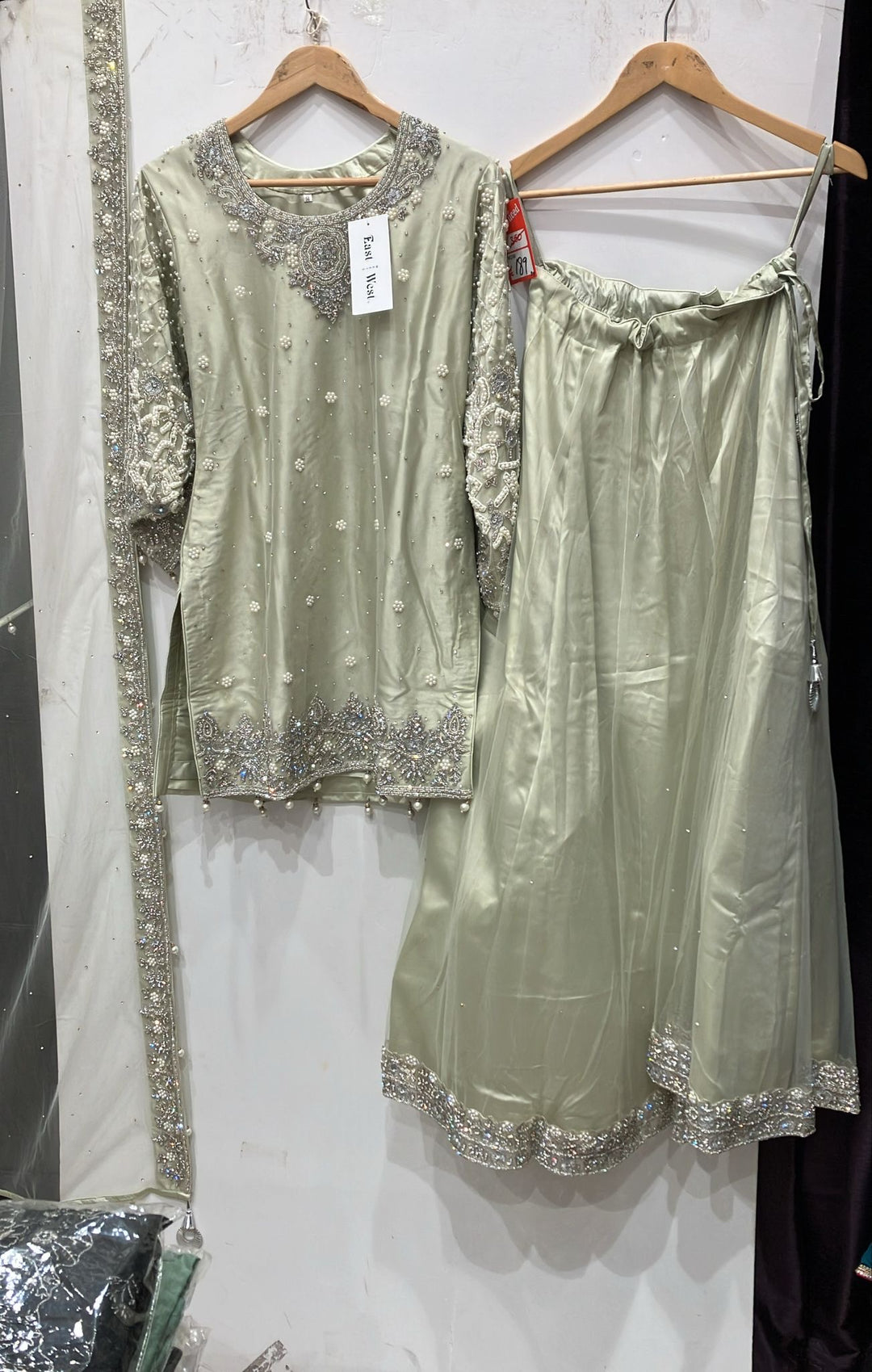 248C - LIGHT GREEN EMBROIDERED LENGHA DRESS