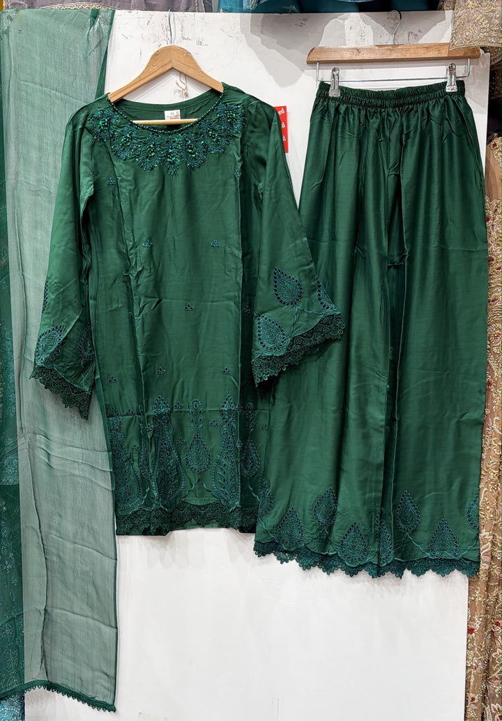 1134C - Green Viscose Embroidered Pakistani Suit with Palazzo