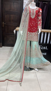 HEAVY EMBROIDERED NET SHARARA SUIT 162B