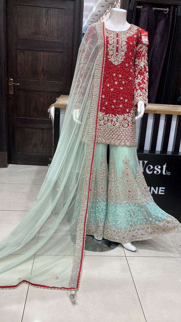 HEAVY EMBROIDERED NET SHARARA SUIT 162B