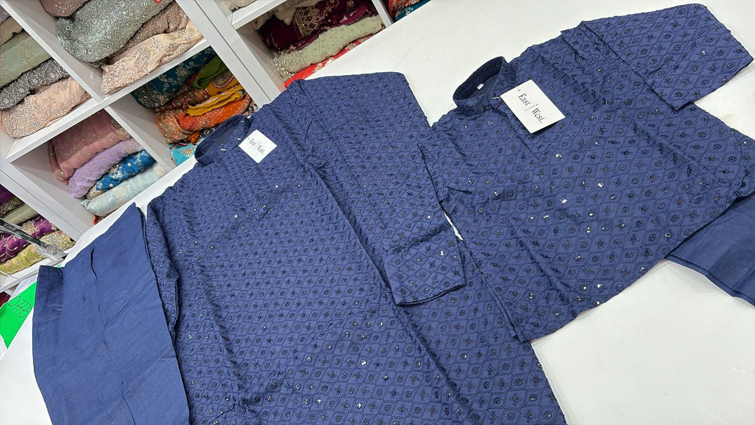 CK732 - Blue Chikankari Set for Boys and Men