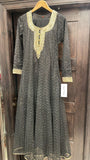 BLACK EMBROIDERED NET LONG DRESS 3 PIECE 307E