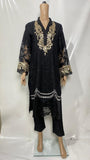 087B- BLACK EMBROIDERED LINEN 3 PIECE SUIT