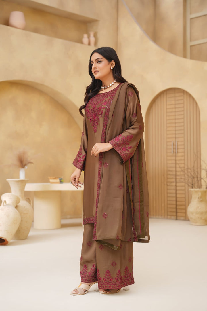 AG20B - AGHA NOOR EMBROIDERED SILK 3 PIECE SUIT