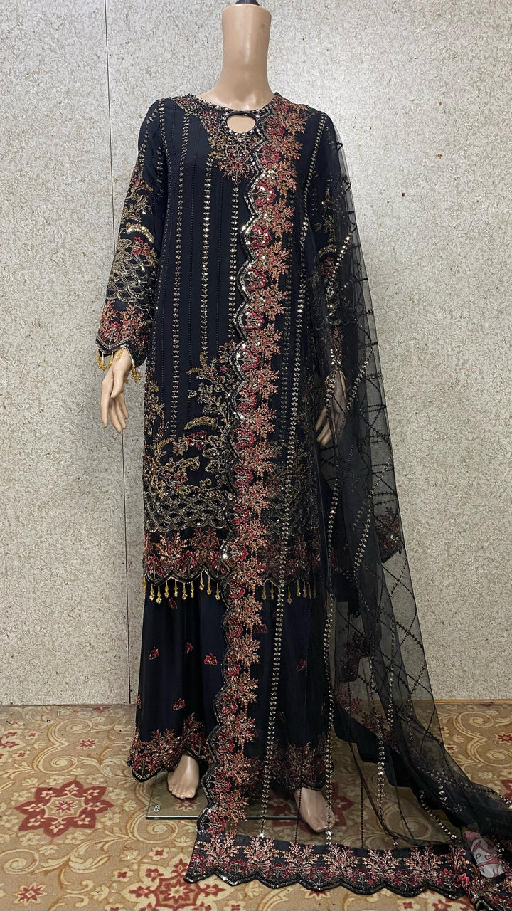 379B - BLACK EMBROIDERED CHIFFON SHARARA SUIT