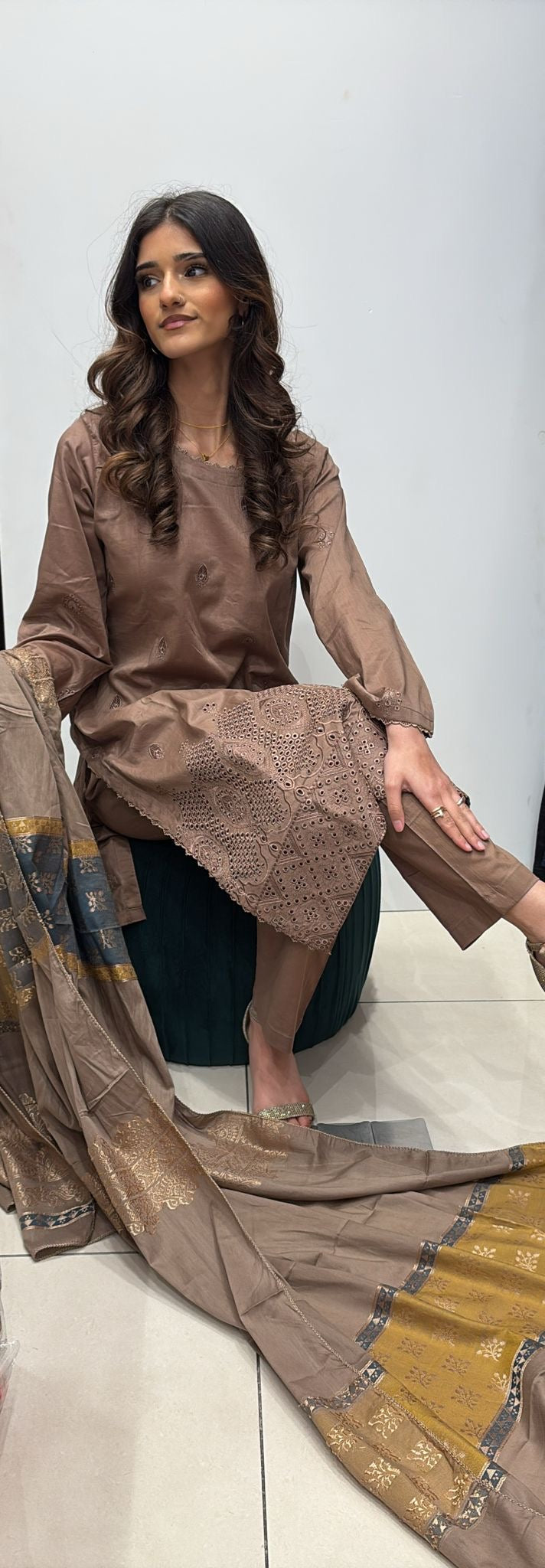 DBR04 - FAWN BEIGE EMBROIDERED COTTON SUIT JACQUARD DUPATTA