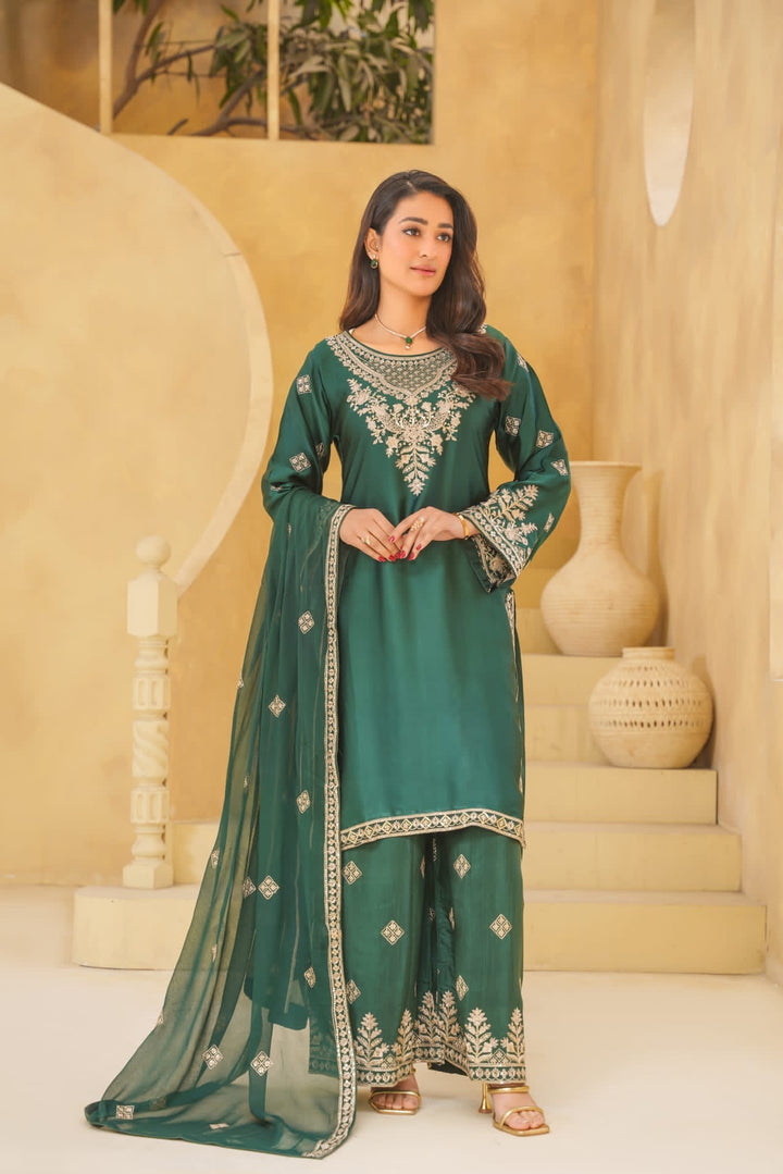 AG20d - AGHA NOOR EMBROIDERED SILK 3 PIECE SUIT