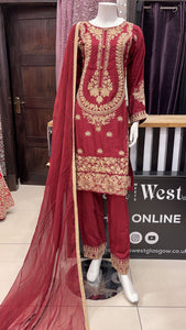 EMBROIDERED COTTON SILK 3 PIECE SUIT 52G