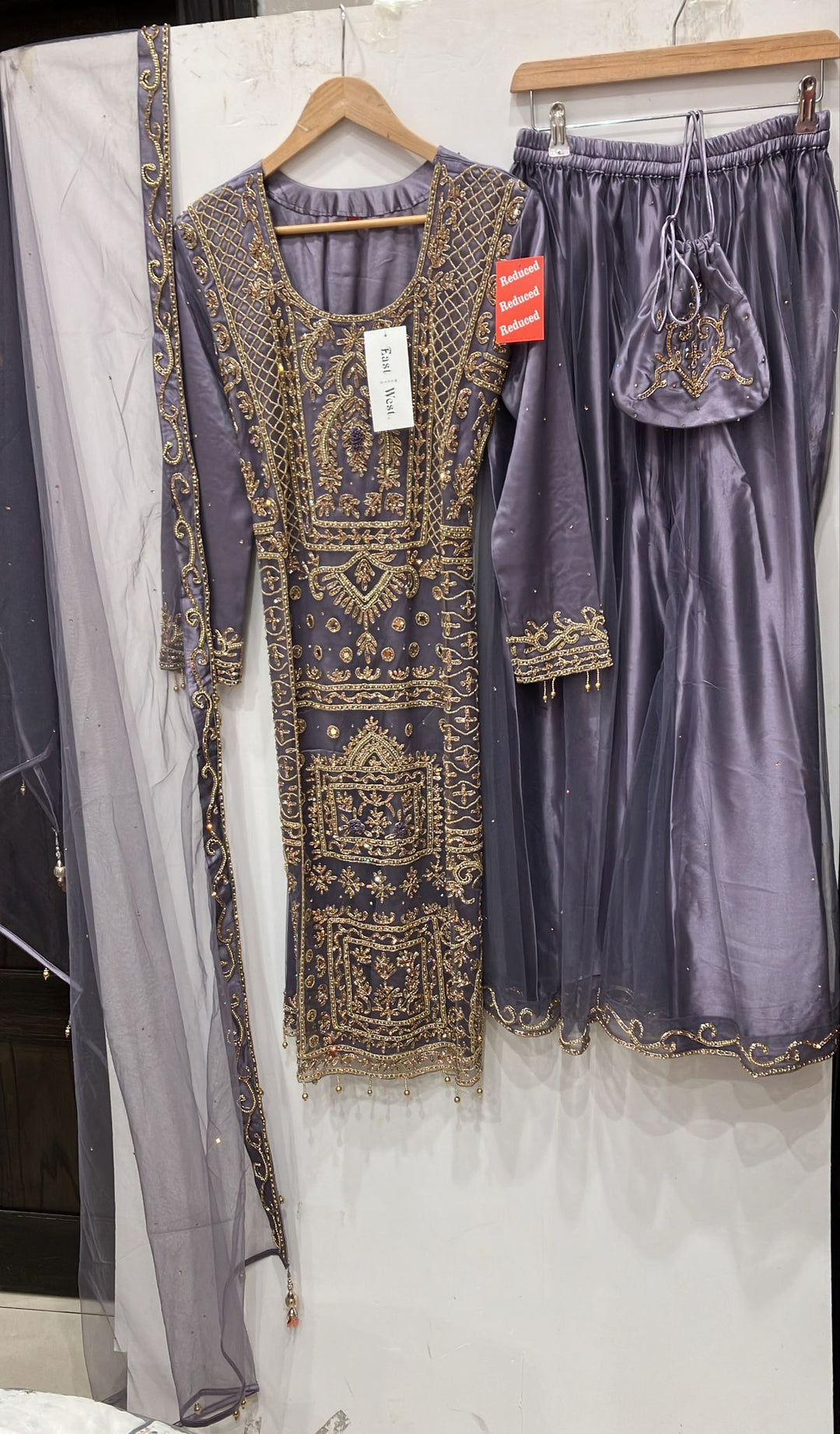 218C- PURPLE EMBROIDERED & EMBELLISHED NET SUIT