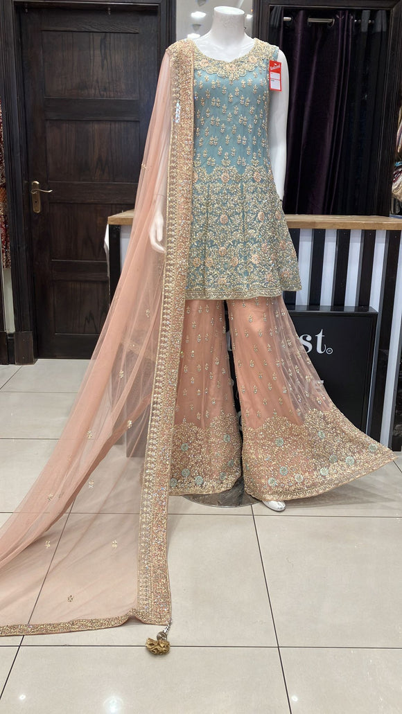 HEAVILY EMBROIDERED NET SHARARA SUIT 1197B