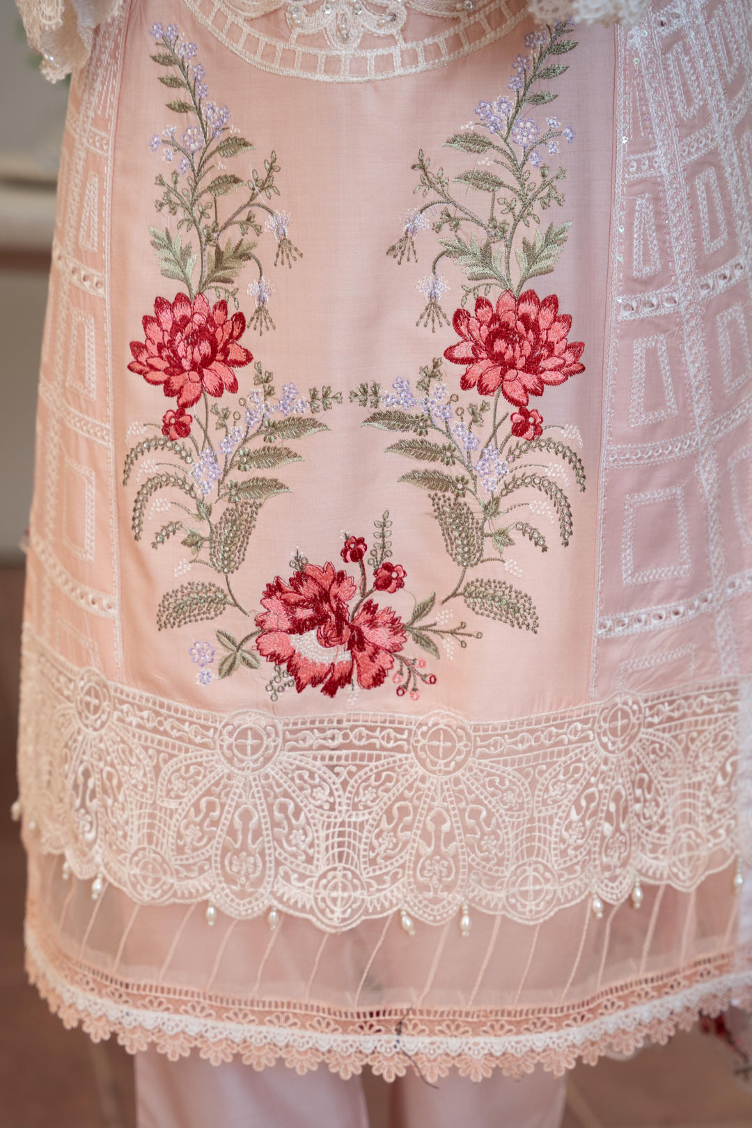 1141A - Pink Embroidered Linen 3 Piece suit