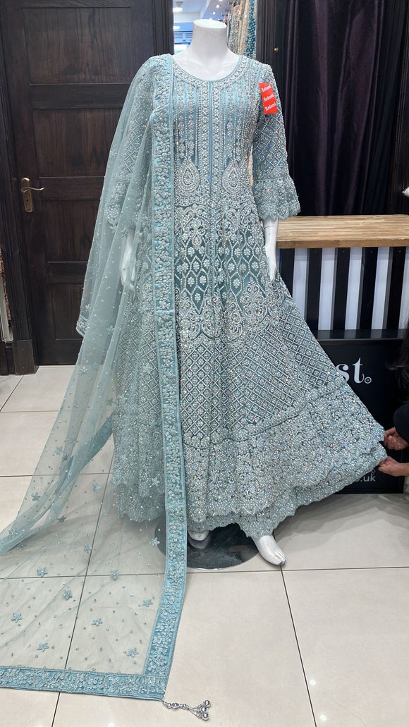 HEAVY EMBROIDERED NET LONG DRESS 3066G