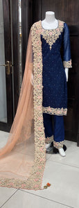HEAVY EMBROIDERED & EMBELLISHED 3 PIECE SUIT 161A
