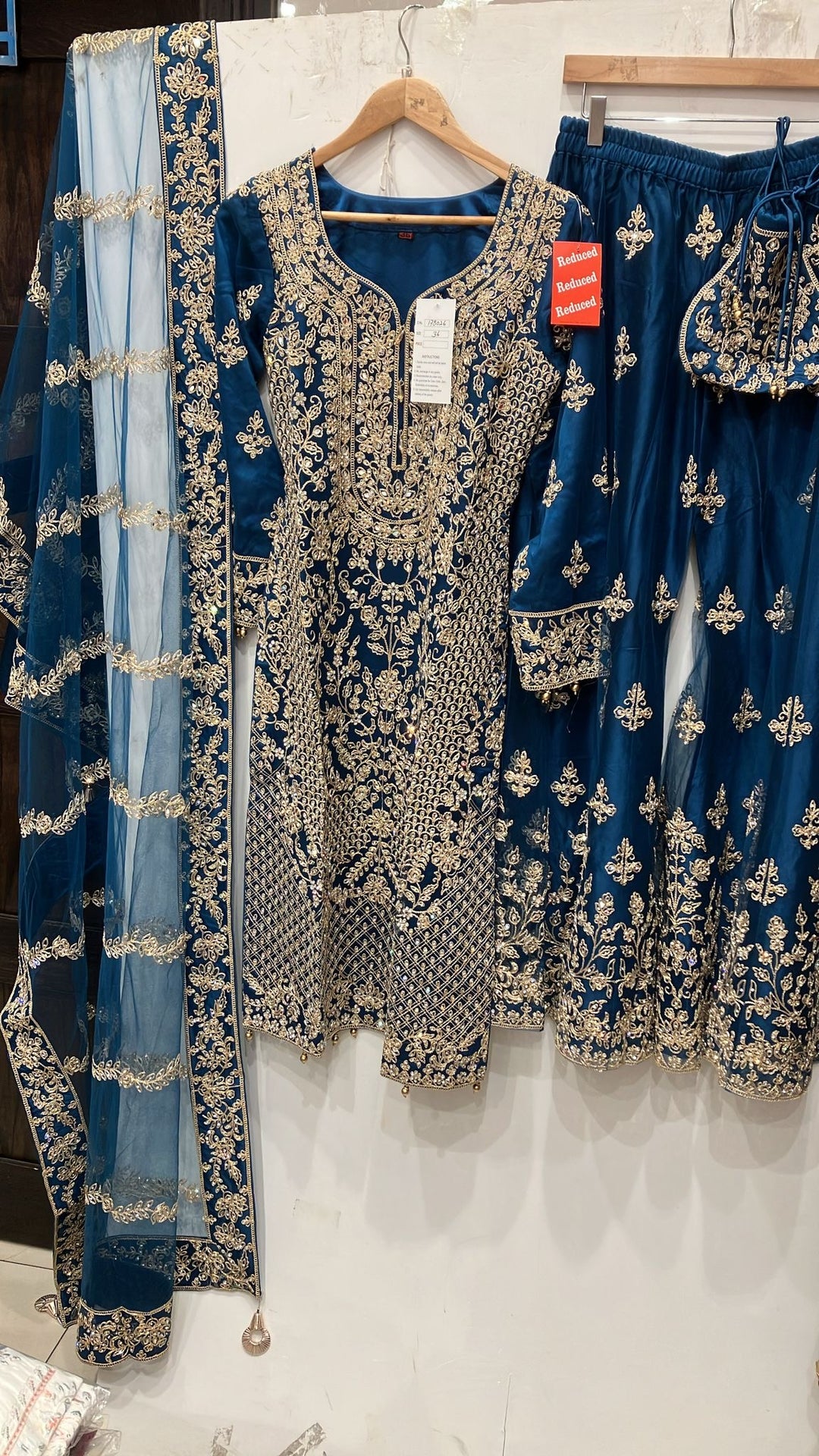 178D - TEAL BLUE EMBROIDERED & EMBELLISHED NET SUIT