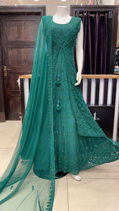 HEAVY EMBROIDERED NET LONG DRESS JACKET STYLE 3064D