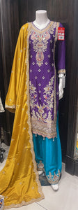 EMBROIDERED RAW SILK 3 PIECE SUIT 398B