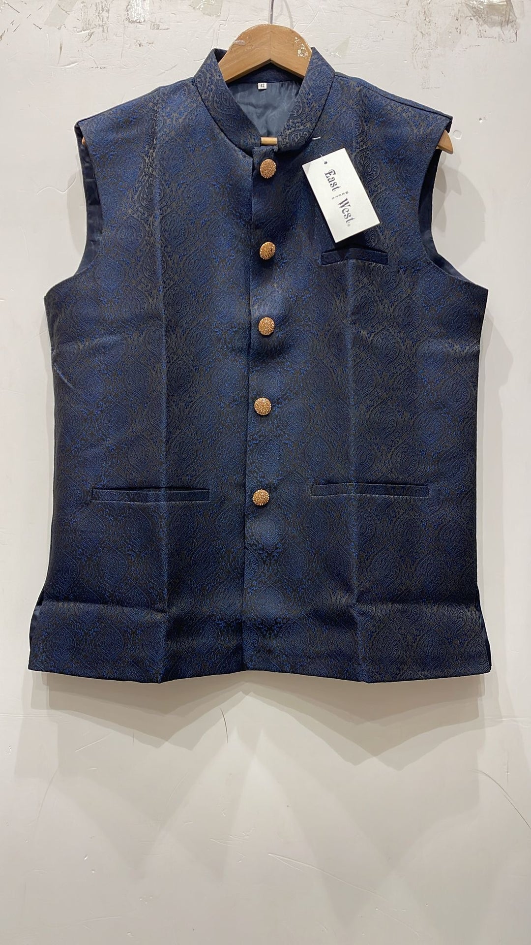 CW72B - BLUE JACQUARD SILK WAISTCOAT