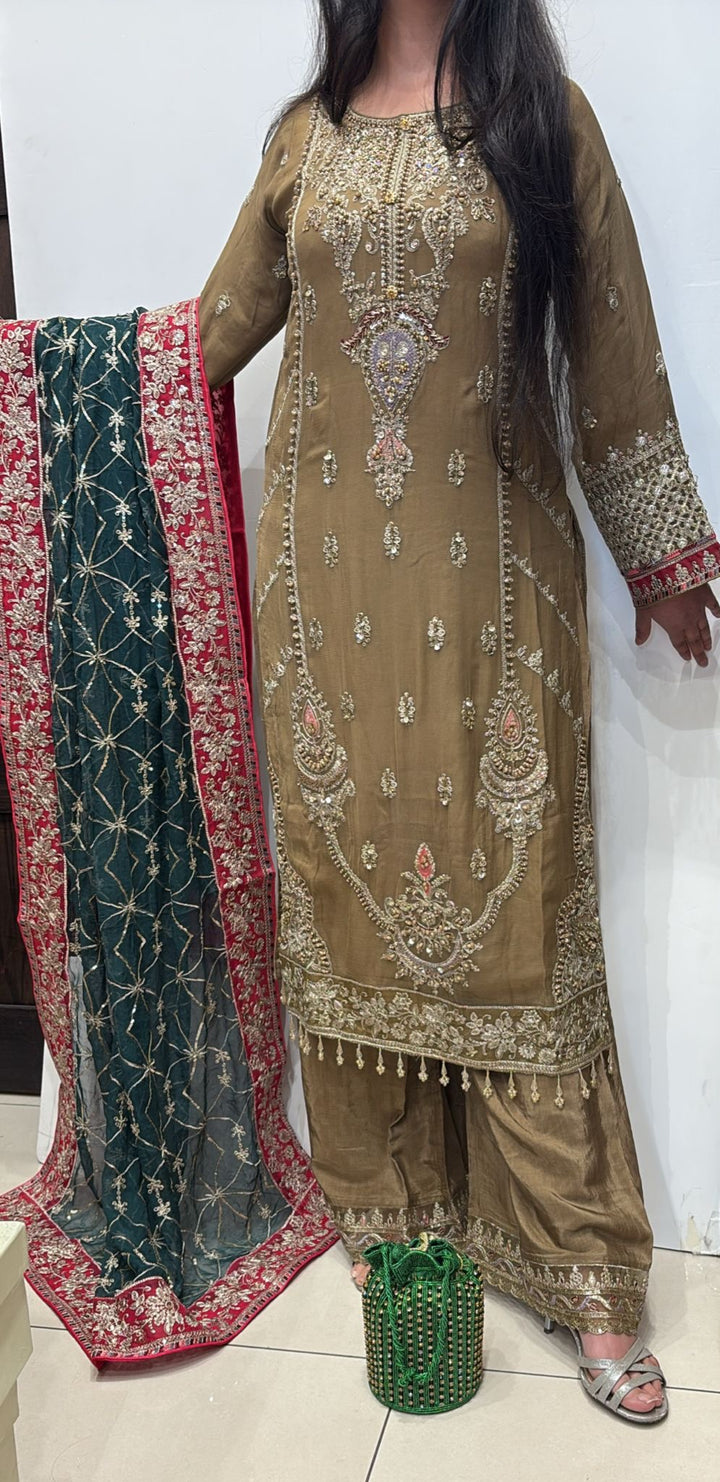 329B- Embroidered Chiffon 3 Piece Suit