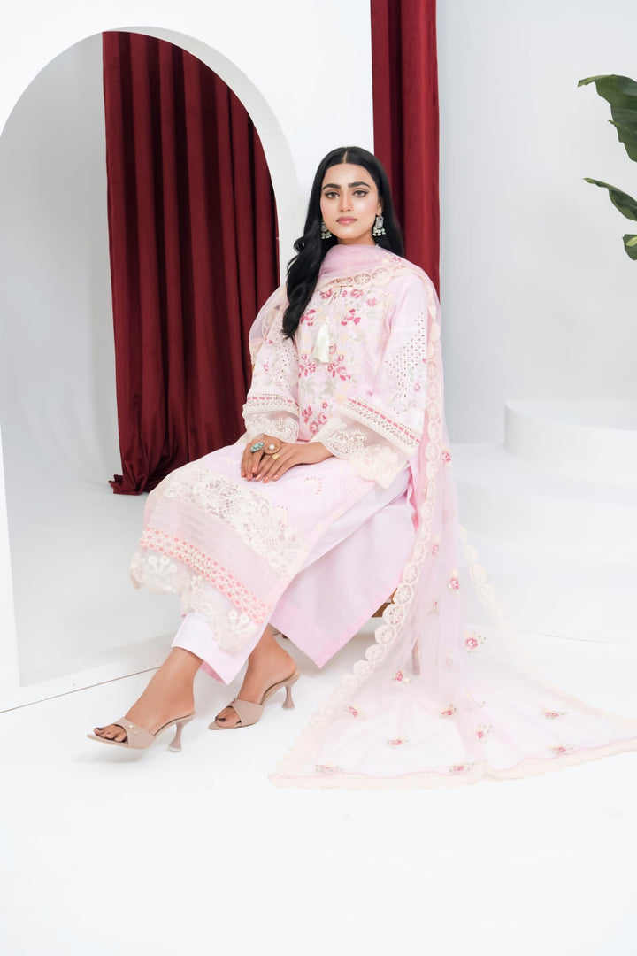 1163A - Pink Embroidered Linen 3 Piece suit