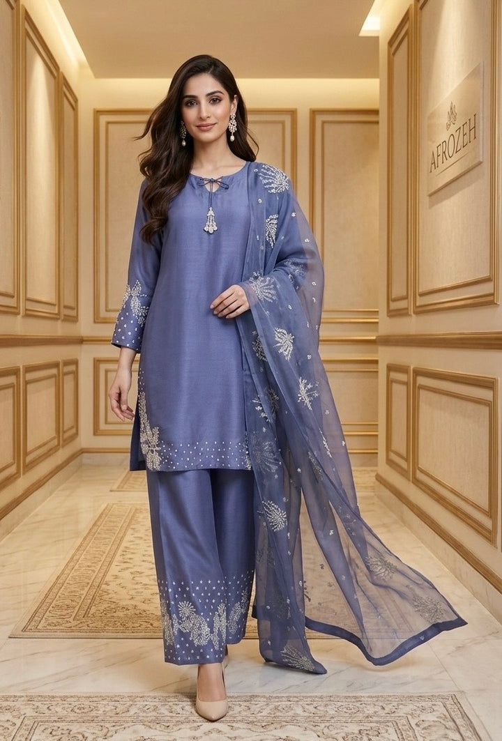 1179C - Lavender Embroidered Viscose 3 Piece suit