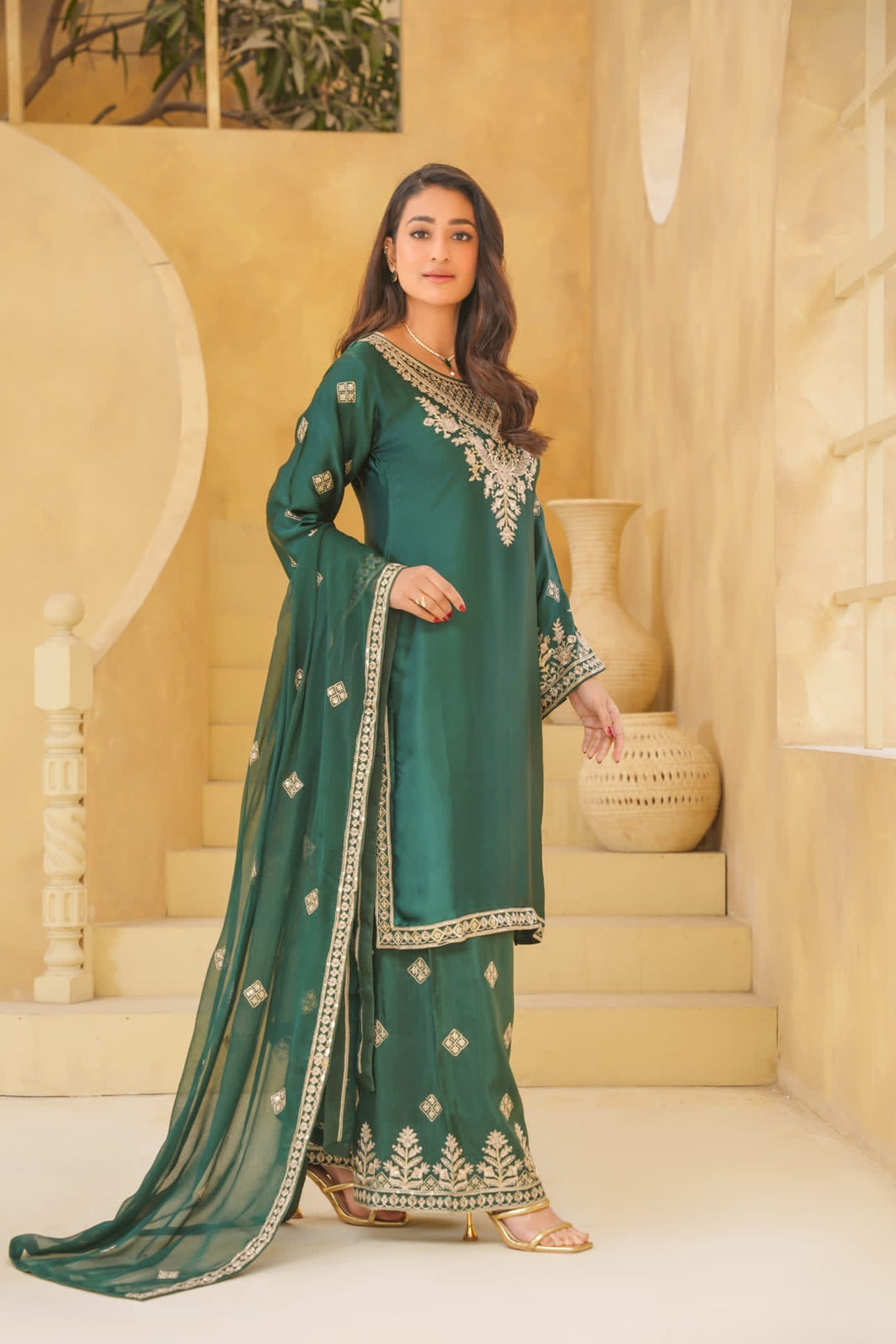 AG20d - AGHA NOOR EMBROIDERED SILK 3 PIECE SUIT
