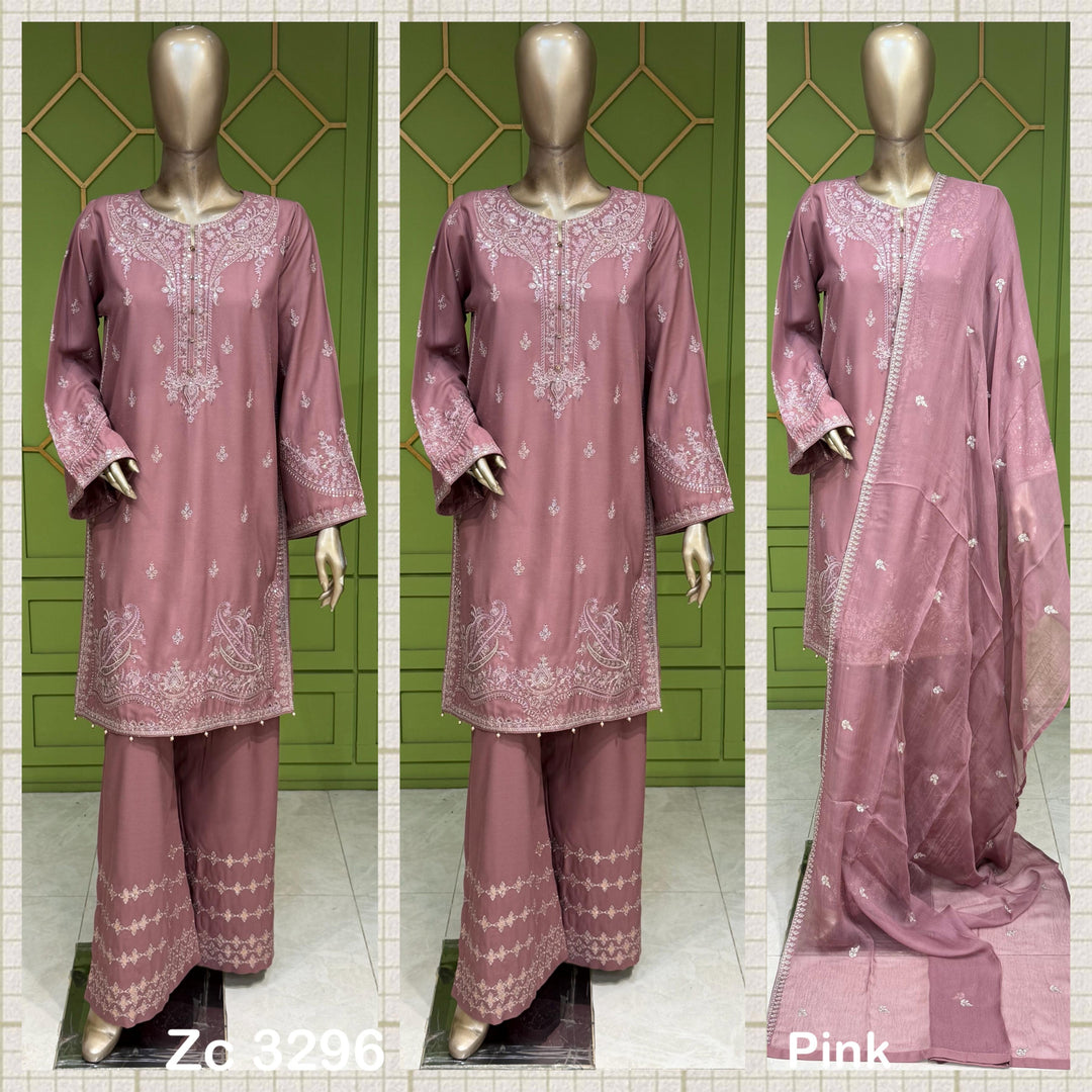 ZC3296A - Dusty Pink Embroidered Pakistani Suit – Regal Winter Edit