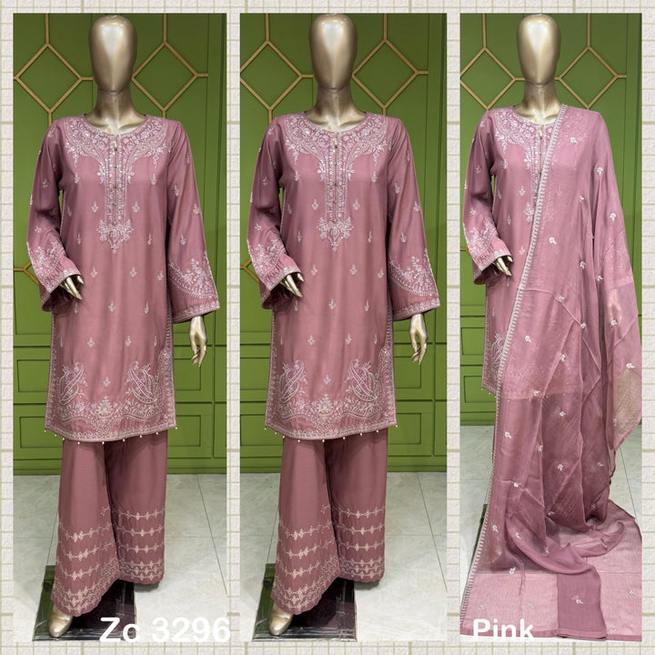 ZC3296A - Dusty Pink Embroidered Pakistani Suit – Regal Winter Edit