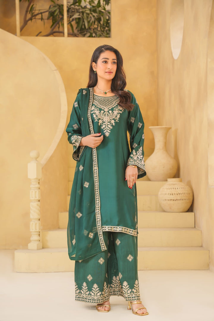 AG20d - AGHA NOOR EMBROIDERED SILK 3 PIECE SUIT