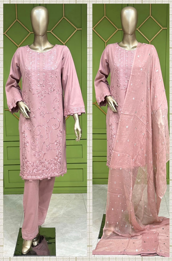 EMBROIDERED WOOL PEACH 3 PIECE SUIT ZC3090A