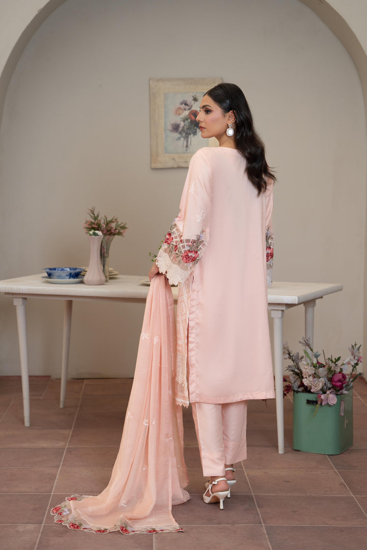 1141D - Peach Embroidered Linen 3 Piece suit