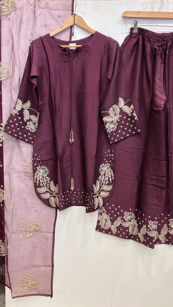 1179D - Purple Embroidered Viscose 3 Piece suit