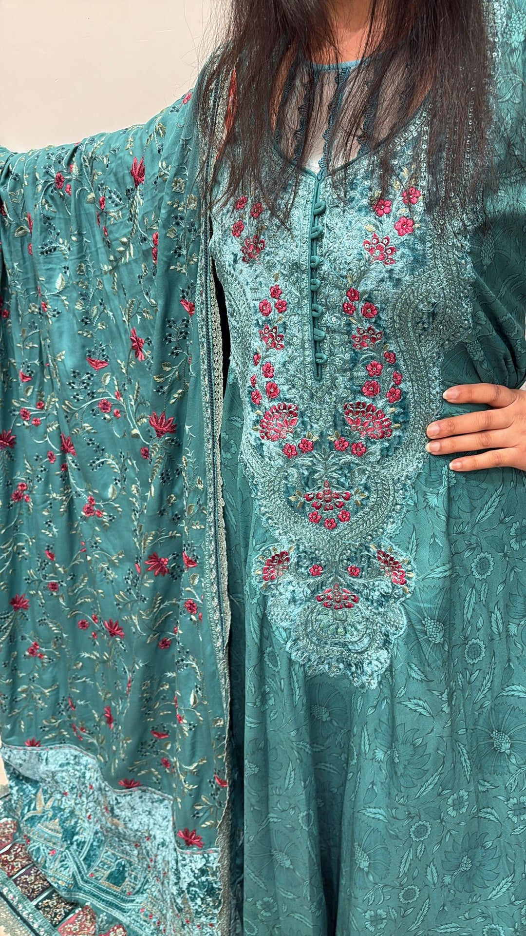 MARIA. B. LINEN READY TO WEAR TEAL DL-1105