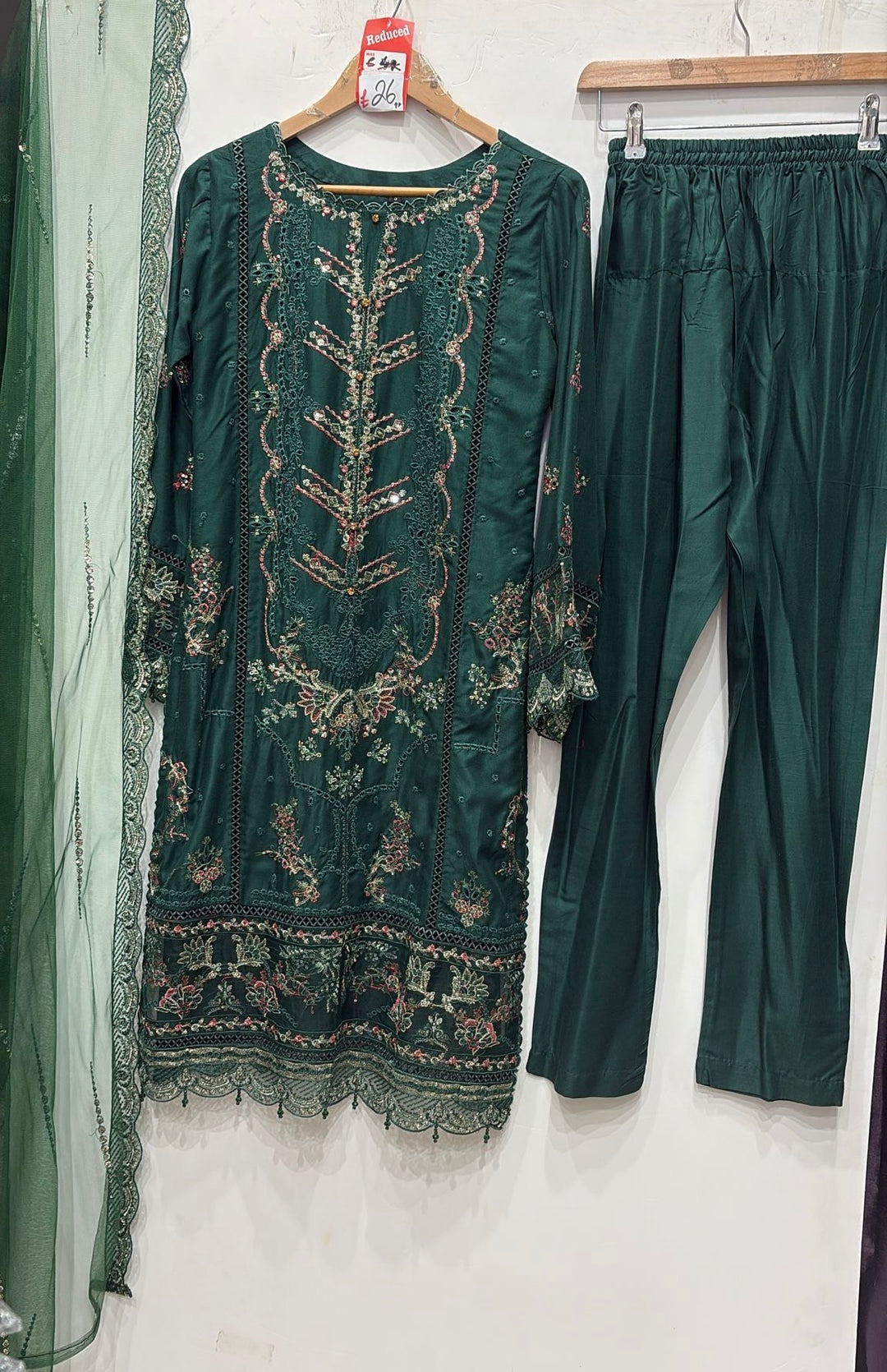 77C - Maria b inspired Green Embroidered Cotton suit