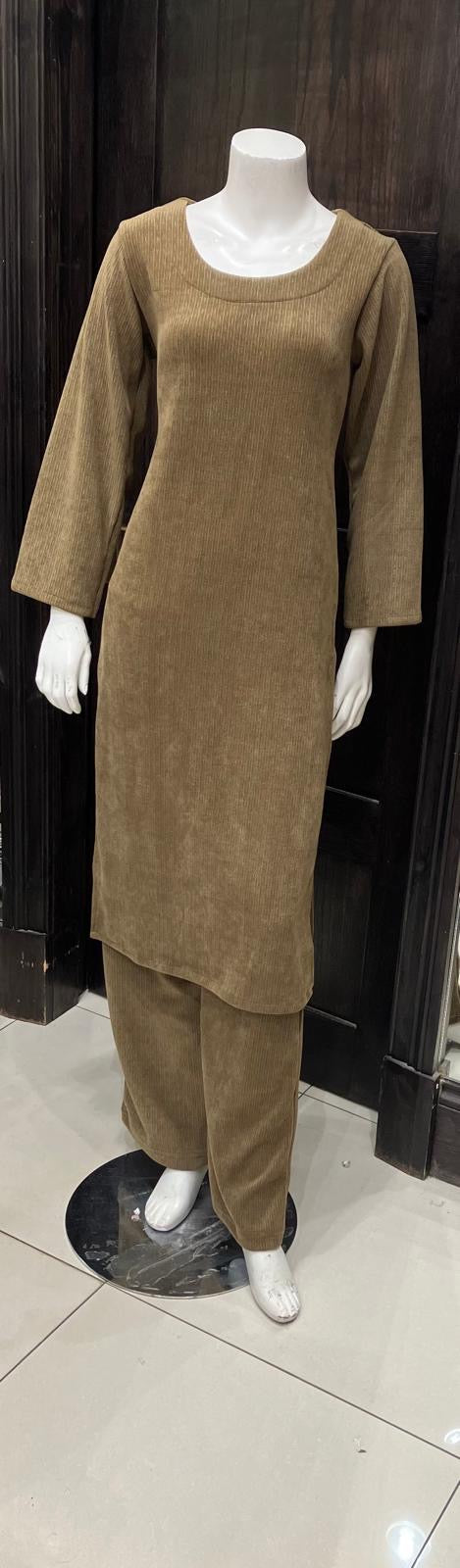 OLIVE GREEN STRETCH JERSEY VELVET 2 PIECE SUIT SJ02