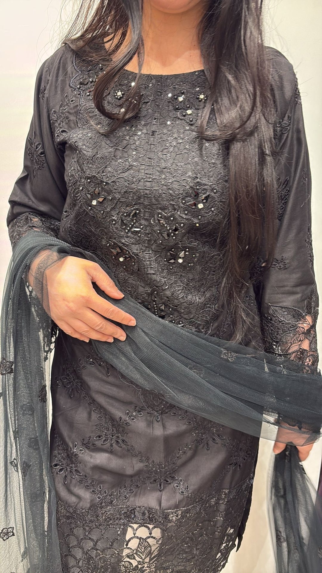 74D - Maria b inspired Black Embroidered Linen suit