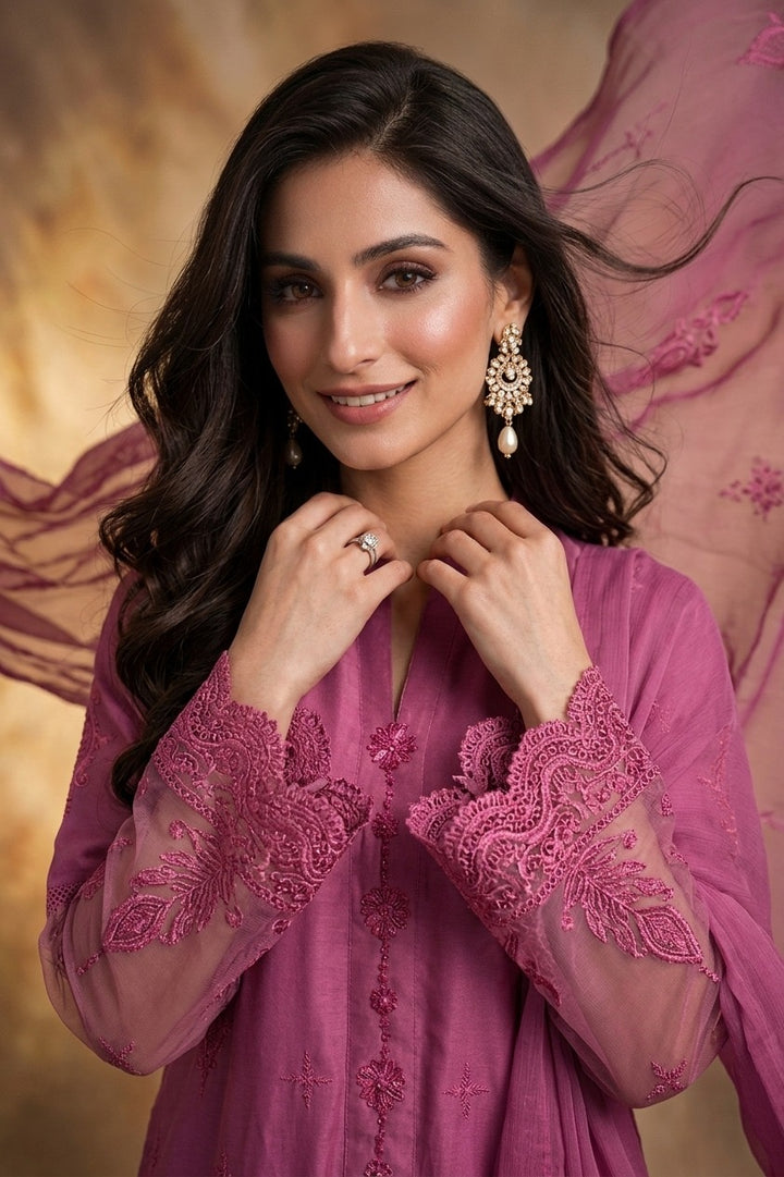1114B - Pink Embroidered Linen 3 Piece suit