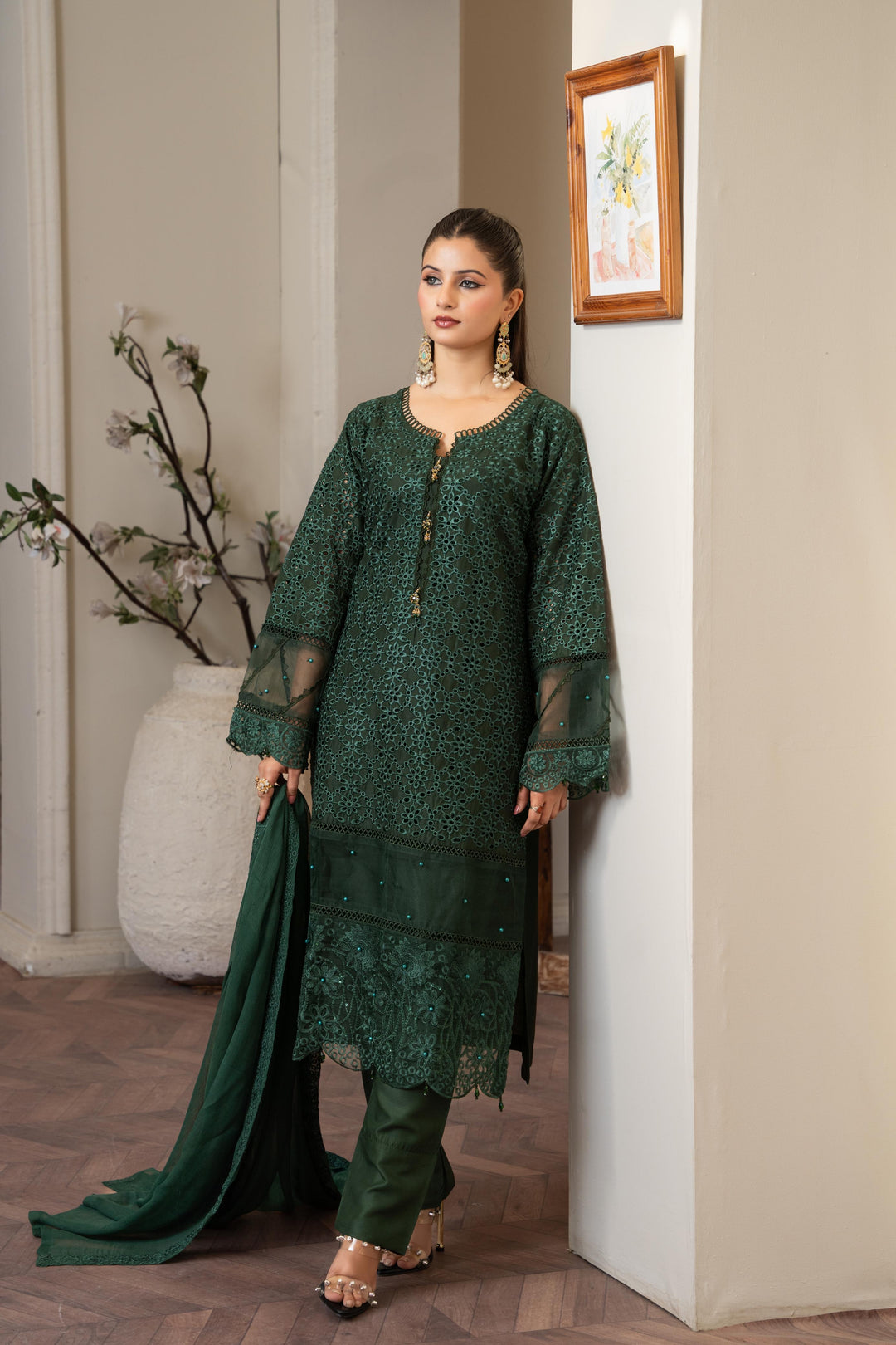 1143A - Green Embroidered Linen 3 Piece suit