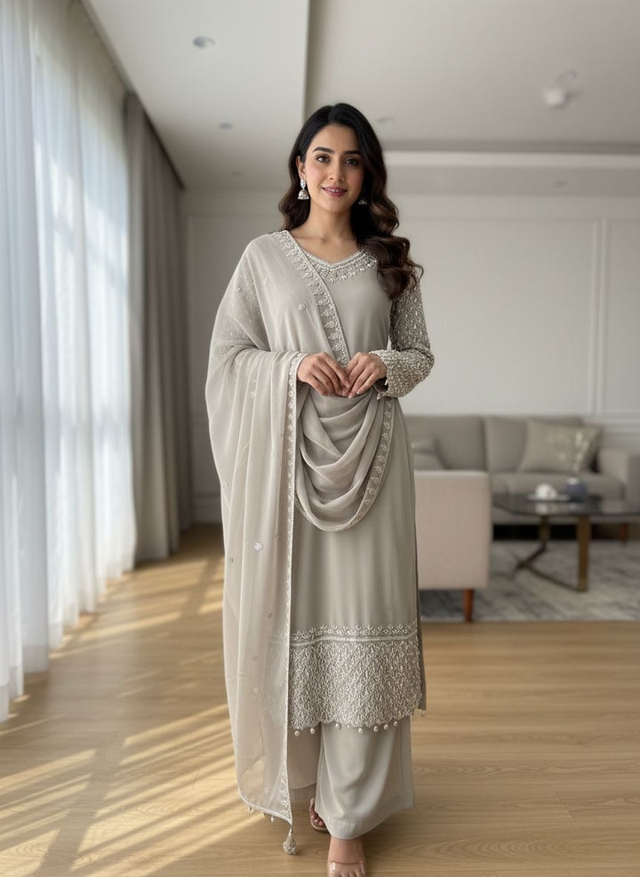 145A- GREY EMBROIDERED & EMBELLISHED SUIT
