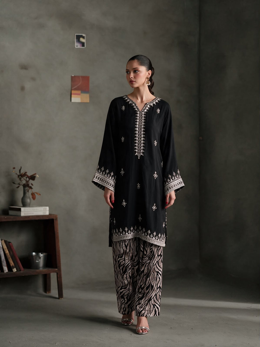 2004A Black Viscose Embroidered Pakistani Shalwar Suit - East meets west clothing 