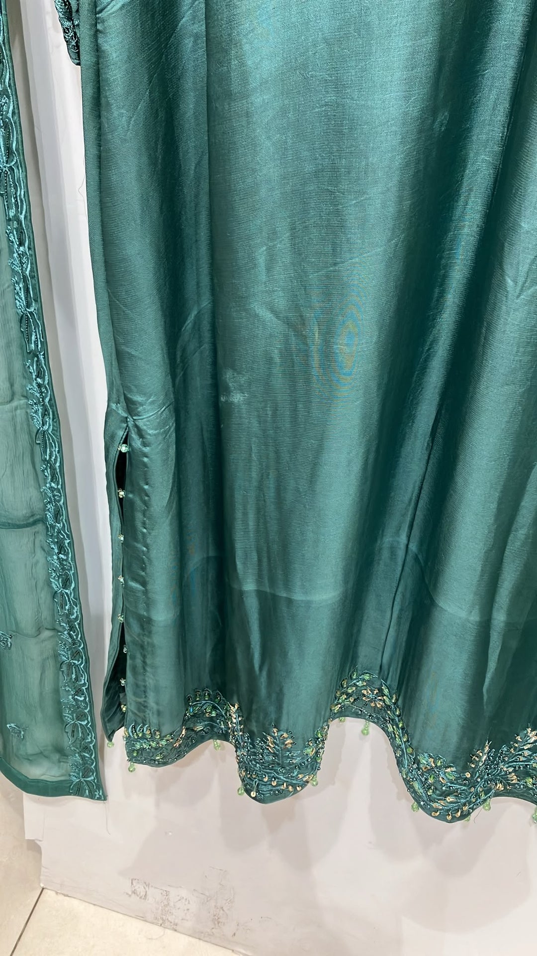 Zc2842b - Teal Tussle Silk Adda Work Kaftan Style Suit