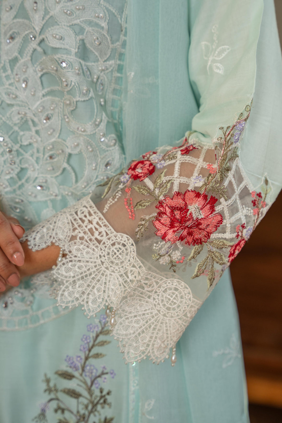 1141C - Light Blue Embroidered Linen 3 Piece suit