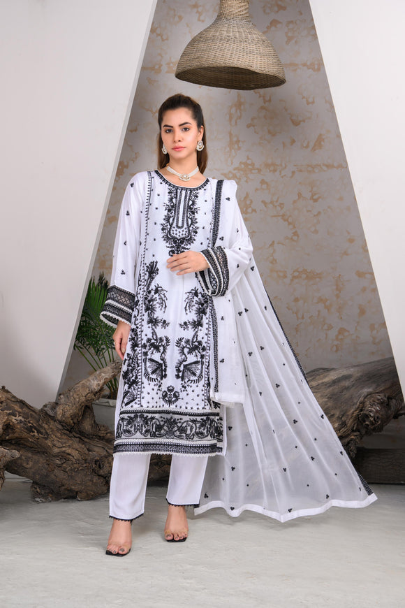 EMBROIDERED VISCOSE SILK 3 PIECE SUIT 374B