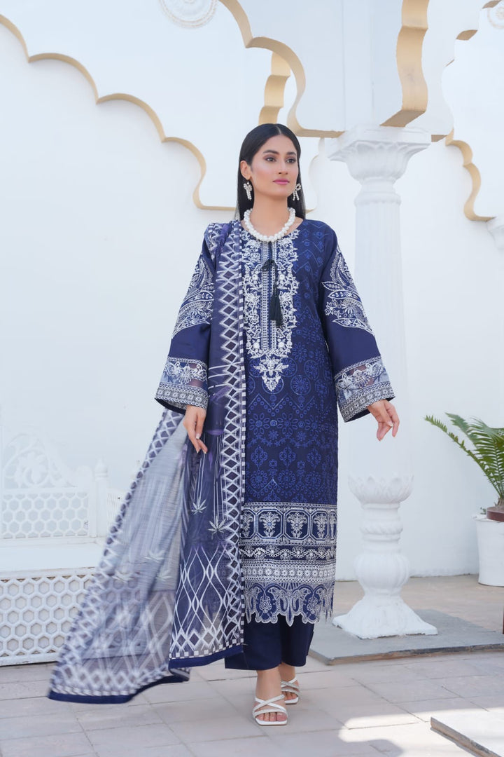 LP02A - NAVY EMBROIDERED LINEN 3 PIECE SUIT