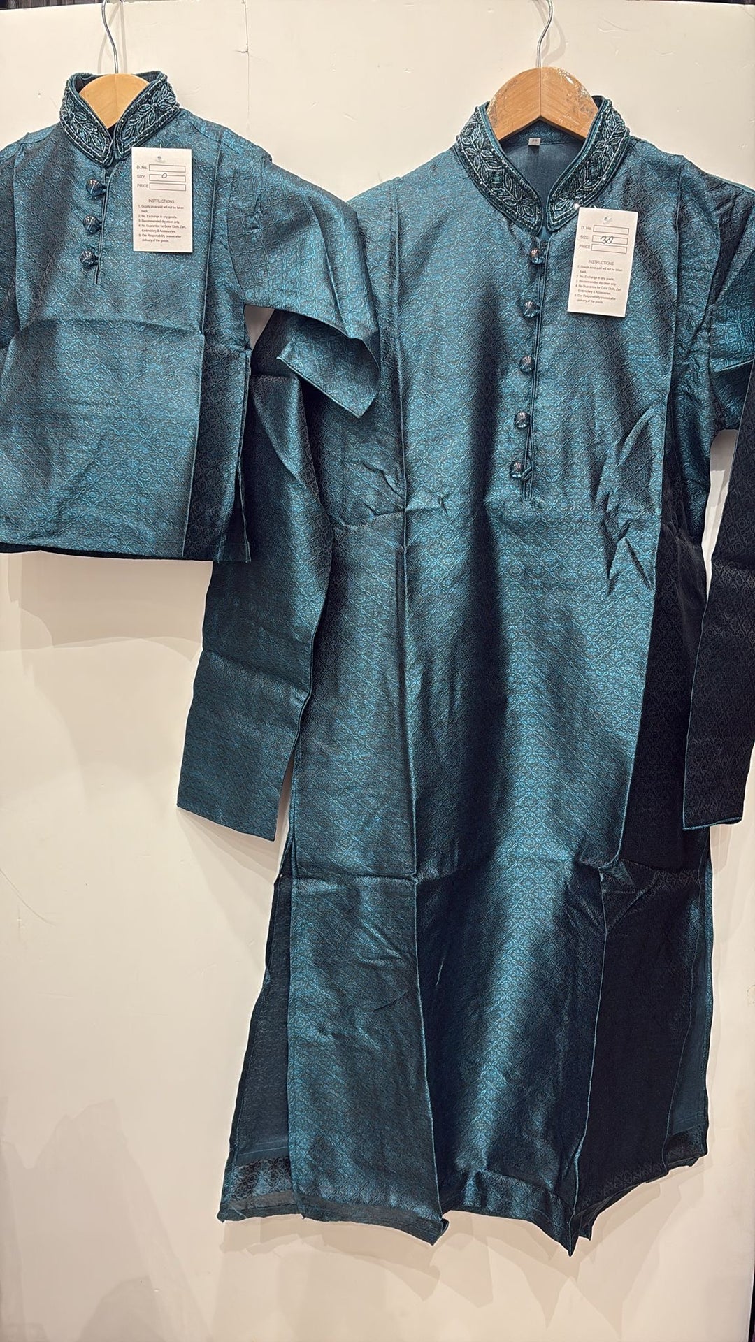 MSJ03 - Green Embroidered Jacquard Silk Kurta Trousers Set for Men and Boys