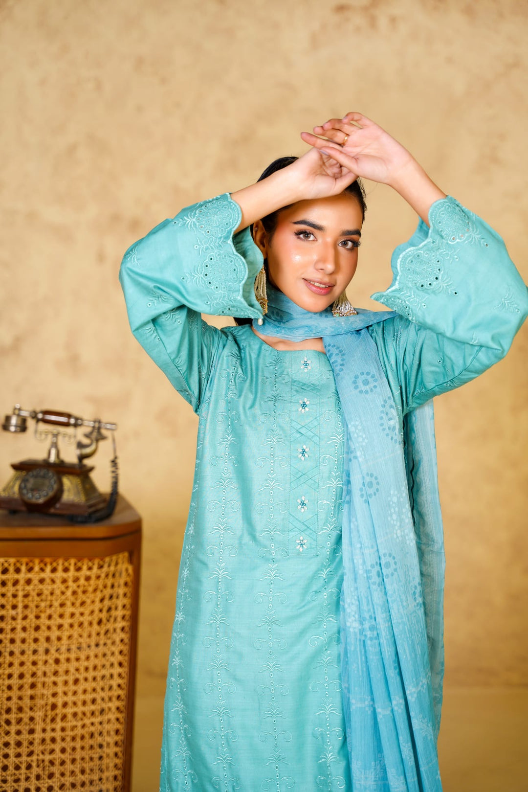 1167A - LIGHT BLUE LINEN CHIKANKARI 3 PIECE SUIT