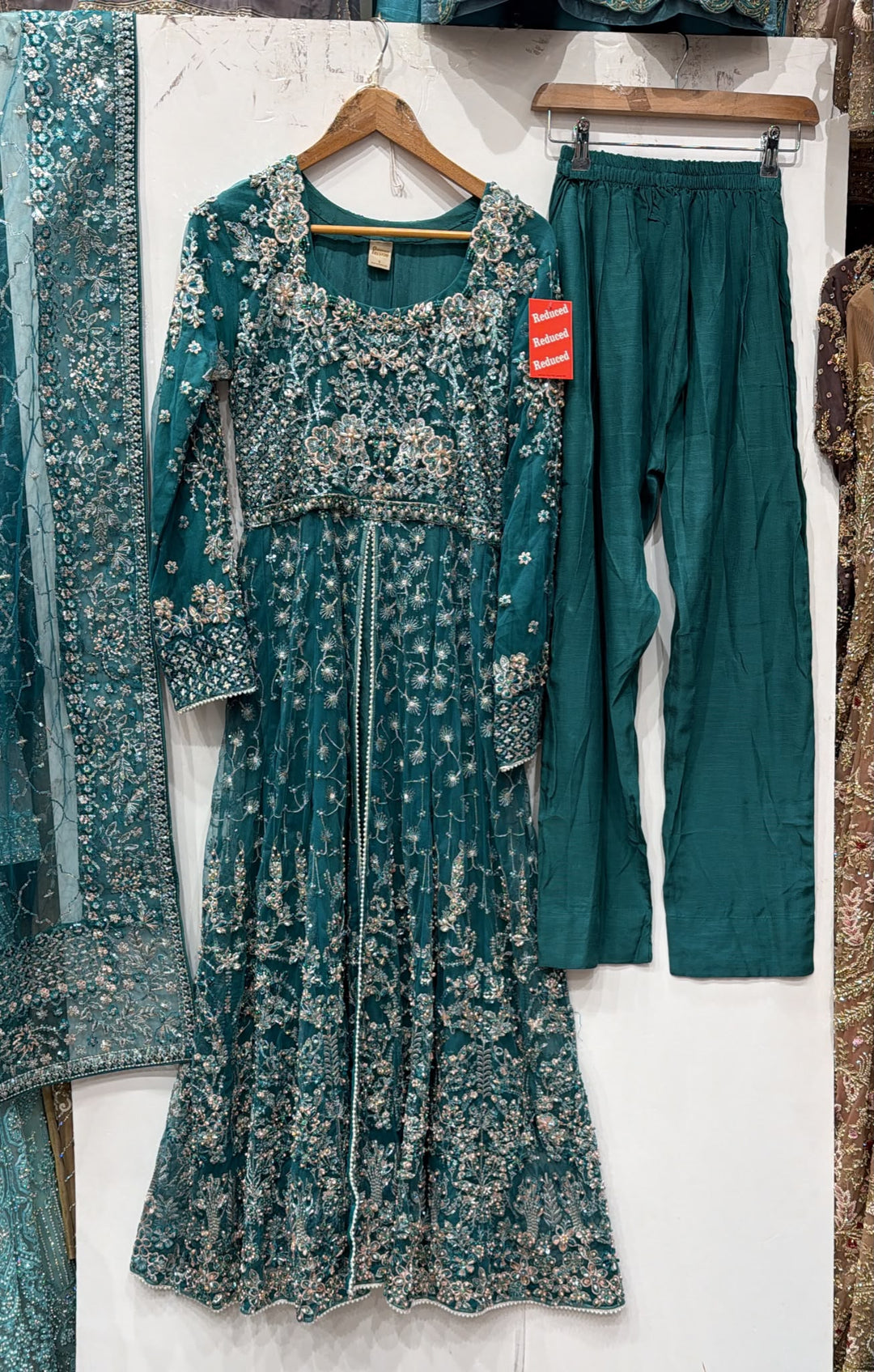 370A - TEAL NET EMBROIDERED MAXI DRESS